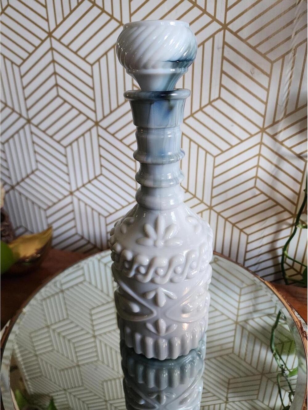 Vintage Marbled Slag Glass Jim Beam Whiskey Decanter Glass Bottle Collectible